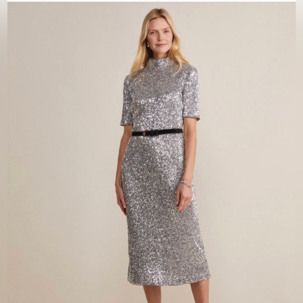 Vineyard Vines silver sequin midi dress.
